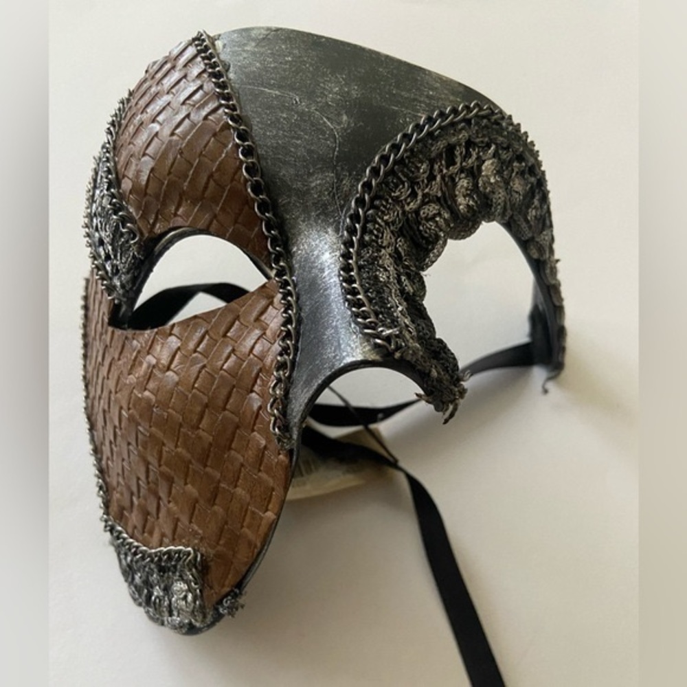 Half-Face Brown Leather Masquerade Mask